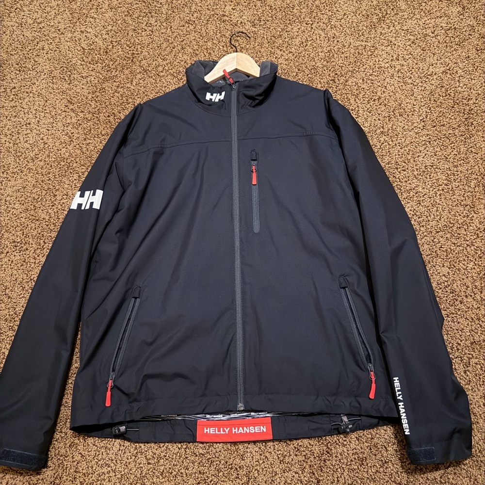 Helly Hansen Black Raincoat with Red Zipper Accents